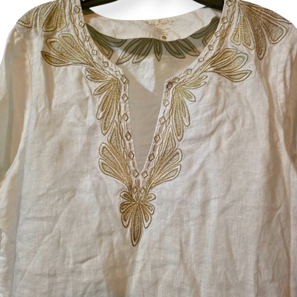 Lilly Pulitzer 100% Linen Resort Wear Tunic Top Shirt - Picture 3 of 7